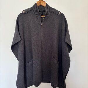 White House Black Market Charcoal Zip-Up Sweater cape